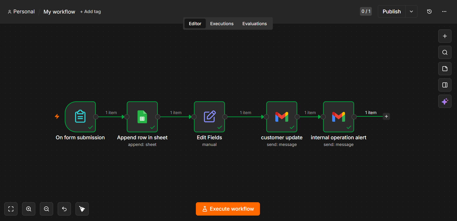 Customer intake and operations workflow in n8n